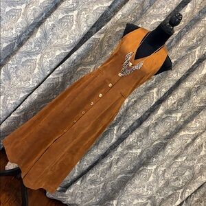 Camel color halter dress faux suede